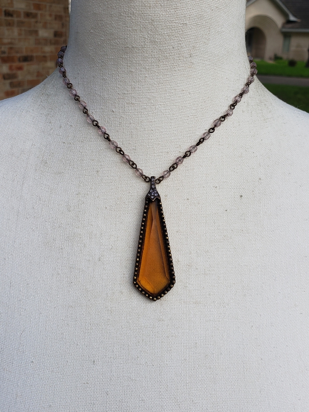 Amber Tone Teardrop Pendant Necklace - Unbranded